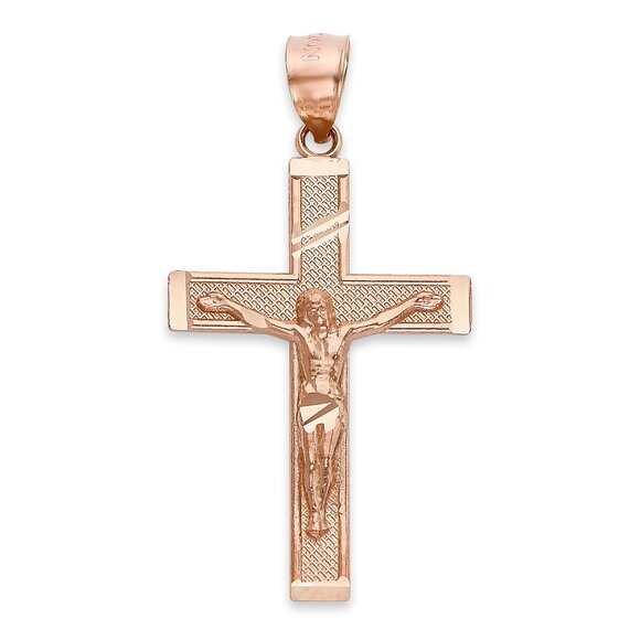 Solid 10k Rose Gold Crucifix Pendant - Religious Jewelry Gifts for Men - Picture 1 of 5